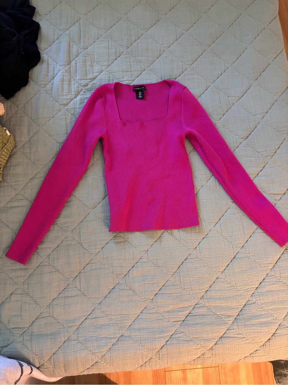 Sincerely Jules Ribbed Square-Neck Top - Bright Pink